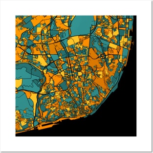 Lisbon Map Pattern in Orange & Teal Posters and Art